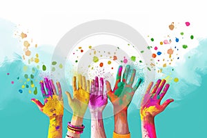 A celebration of color and creativity with uplifted painted hands.