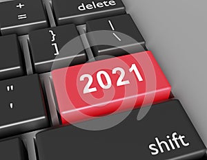 Celebration concept. Number 2021 you on button of computer keyboard