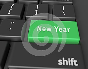 Celebration concept. Words New Year on button of computer keyboard