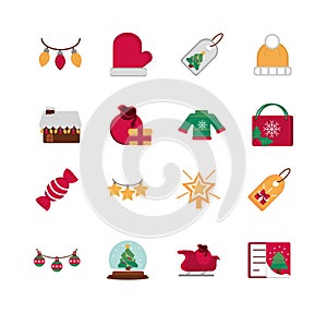 Celebration decoration happy christmas icons collection