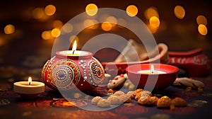 the celebration of Diwali festival of the lights of diya & Christmas, in the style of light maroon and beige, Matthias haker,