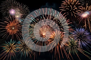 Celebration exploding with vibrant multi colored firework display