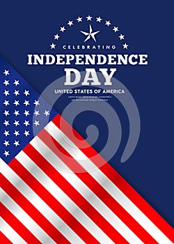 Celebration flag of america independence day poster design on dark blue background