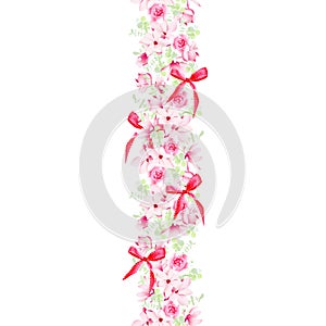 Celebration garland with magnolias, roses and bows seamless
