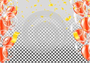 Celebration happy birthday party banner with balloons and serpentine background with confetti party banner