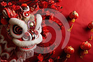 Celebration of Happy Chinese new year 2024 illustration Chinese red dragon. Generative Ai