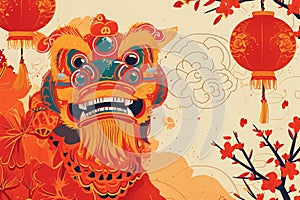 Celebration of Happy Chinese new year 2024 illustration Chinese red dragon. Generative Ai