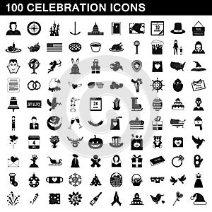 100 celebration icons set, simple style