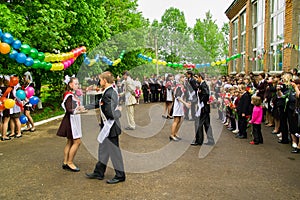 The celebration of the last bell in a rural school in Kaluga region in Russia.