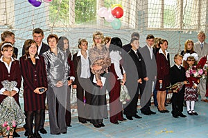 The celebration of the last bell in a rural school in Kaluga region in Russia.