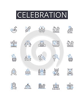 Celebration line icons collection. Happiness, Festivity, Merriment, Jubilation, Commemoration, Rejoicing, Revelry vector