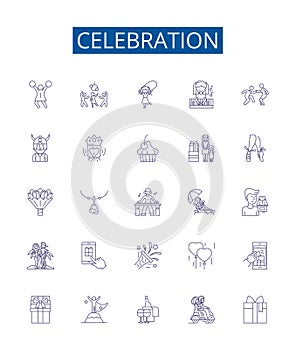 Celebration line icons signs set. Design collection of Festivity, Jubilee, Rejoicing, merrymaking, Commemoration photo