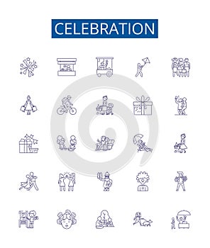Celebration line icons signs set. Design collection of Festivity, Jubilee, Rejoicing, merrymaking, Commemoration photo