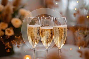 Celebration moment Champagne glasses clink at the wedding ceremony