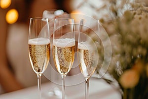 Celebration moment Champagne glasses clink at the wedding ceremony