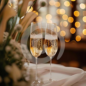 Celebration moment Champagne glasses clink at the wedding ceremony