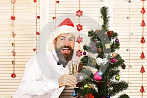 Celebration and New Year concept. Man with beard