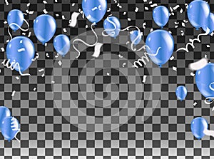 Celebration party banner with blue balloons and serpentine silver