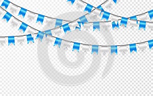 Celebration party banner. Blue and silver flag garland. Vector illustration