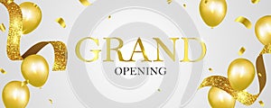 Celebration party banner with Gold balloons background. Sale Grand Opening Card luxury greeting rich