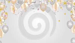 Celebration party banner with Silver color balloons background. Sale Vector