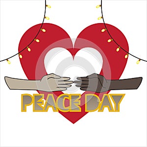 Celebration of peace day around the world with a red heart background.