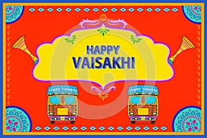 celebration of Punjabi festival Vaisakhi background in truck art kitsch style photo