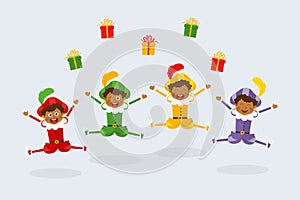 Celebration of Saint Nicholas day with happy Dutch traditional folklore kids - Zwarte Piet