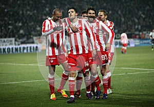 Celebration the second goal of Olympiakos