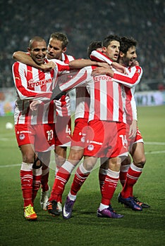 Celebration the second goal of Olympiakos