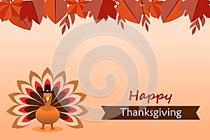 Celebration of Thanksgiving Day with turkey bird and autumn leaves. Happy Thanksgiving Day Greeting Card design