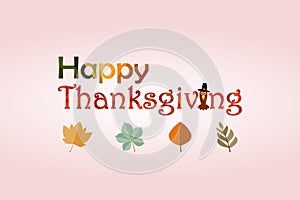 Celebration of Thanksgiving Day with turkey bird and autumn leaves. Happy Thanksgiving Day Greeting Card design