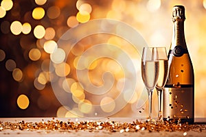 Celebration toast with champagne.New Year\'s cards. AI generative