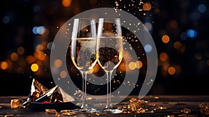 Celebration toast with two champagne glasses .New Year\'s cards