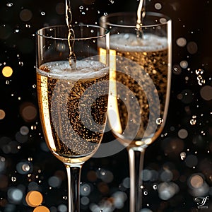 Celebration toast with two champagne glasses sparkling. elegance and luxury festive moment captured. perfect for