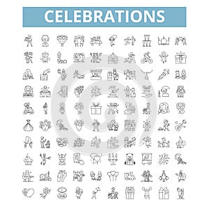 Celebrations icons, line symbols, web signs, vector set, isolated illustration