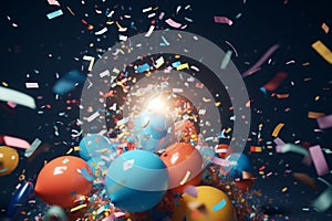 Celebrationthemed confetti explosion with party