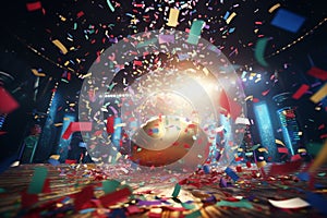 Celebrationthemed confetti explosion with party