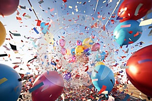 Celebrationthemed confetti explosion with party