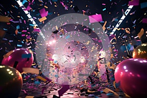 Celebrationthemed confetti explosion with party