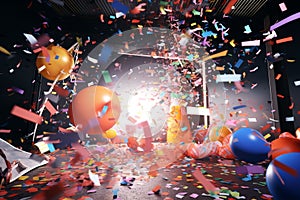 Celebrationthemed confetti explosion with party