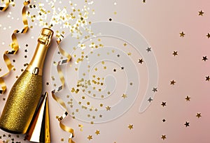 celebratory background adorned with a golden champagne bottle, Perfect for Christmas, birthdays, or weddings.
