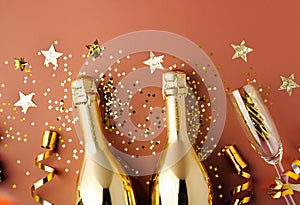 celebratory background adorned with a golden champagne bottle, Perfect for Christmas, birthdays, or weddings.