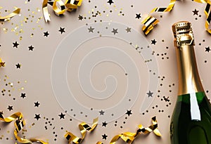 celebratory background adorned with a golden champagne bottle, Perfect for Christmas, birthdays, or weddings.