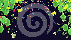 Celebratory background with balloons and green confetti Vector illustration