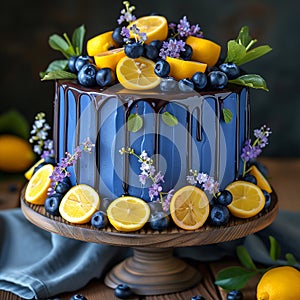 celebratory birthday cake with blueberries and lemons