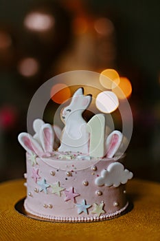 Celebratory cake with decorative bunny