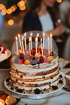 Celebratory Cake With Many Candles