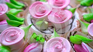 Celebratory cake with pink flowers