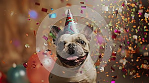 Celebratory Canine: A Dogs Festive Affair Among Balloons and Confetti photo